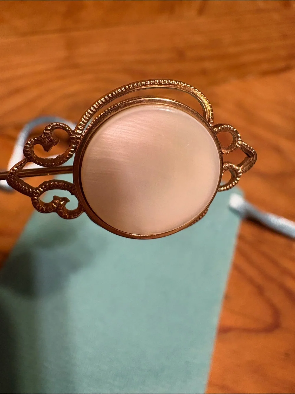 Dainty Vintage Gold-Tone Stick Pin with Iridescent Opal Cabochon